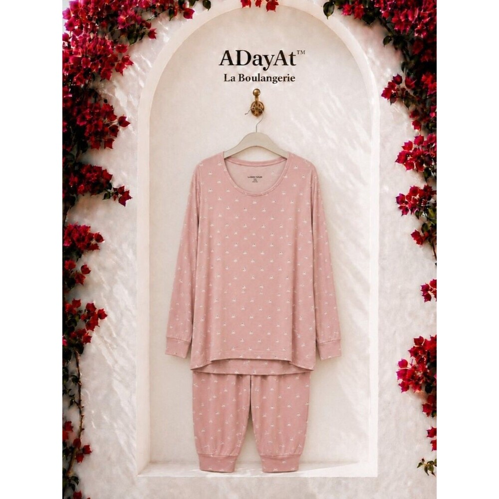 Lands' End Cozy Dog Print Pink Pajama Set Plus Size 2X 3X Soft Knit Loungewear